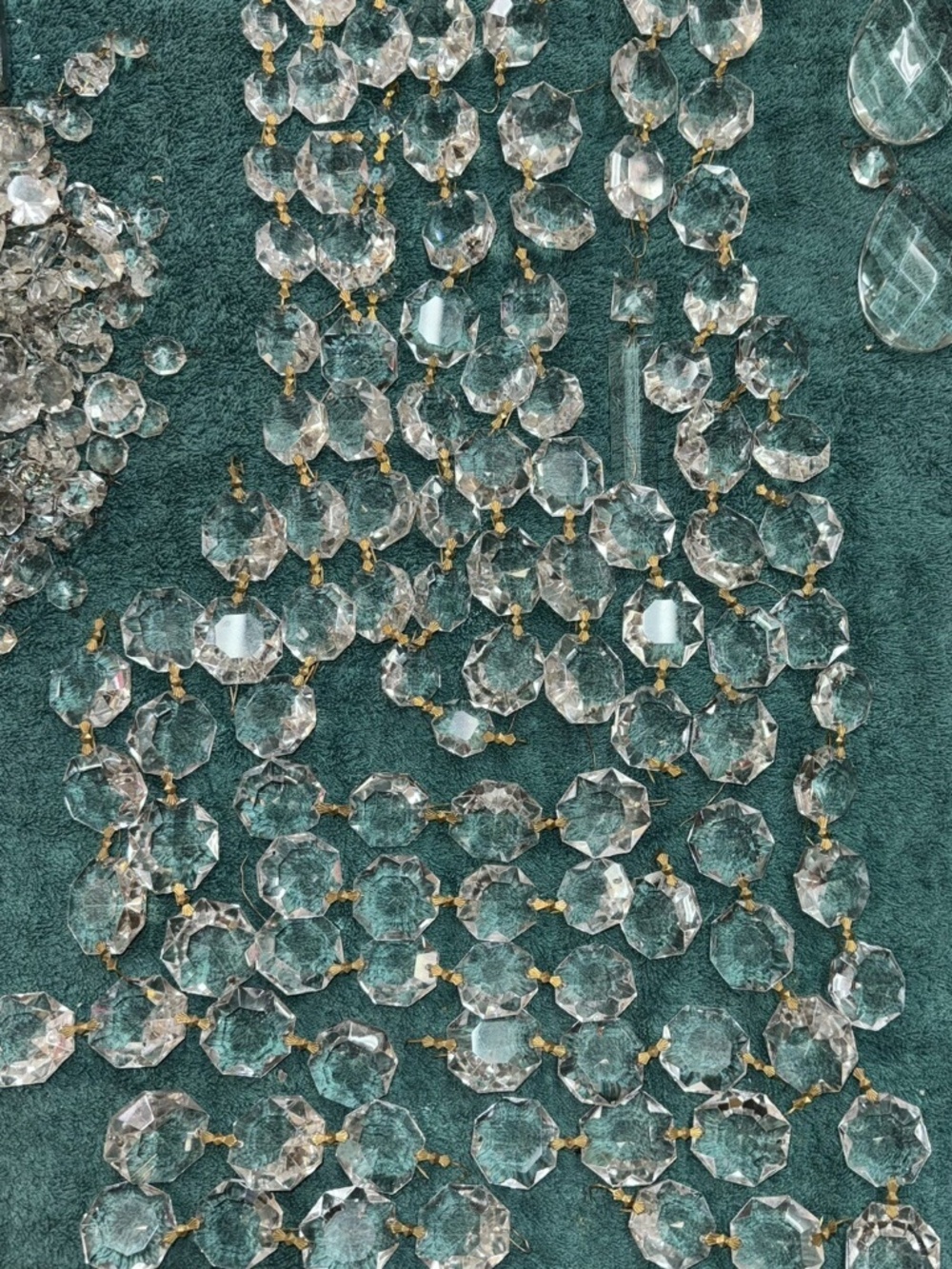59 Vintage Brass Bow Crystal Octagon Prisms - 1-⅜” - ⅝”